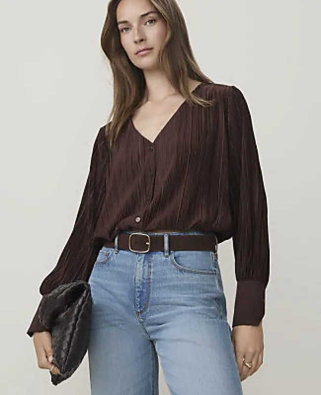 Ann Taylor Pleated V-Neck Blouse made by Ann Taylor