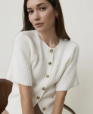Ann Taylor Ribbed Crew Neck Cardigan sold by Ann Taylor product image thumbnail 3