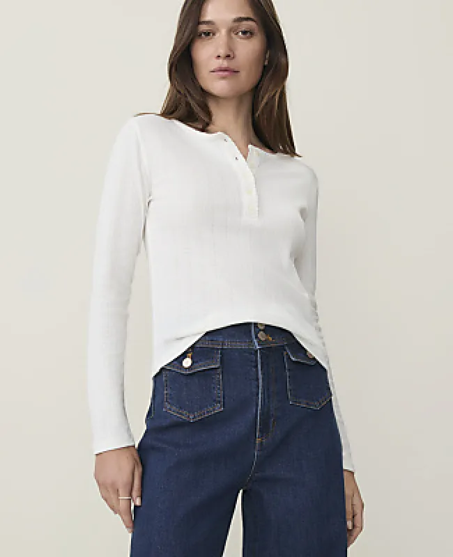 Ann Taylor Petite Weekend Pointelle Henley Top made by Ann Taylor