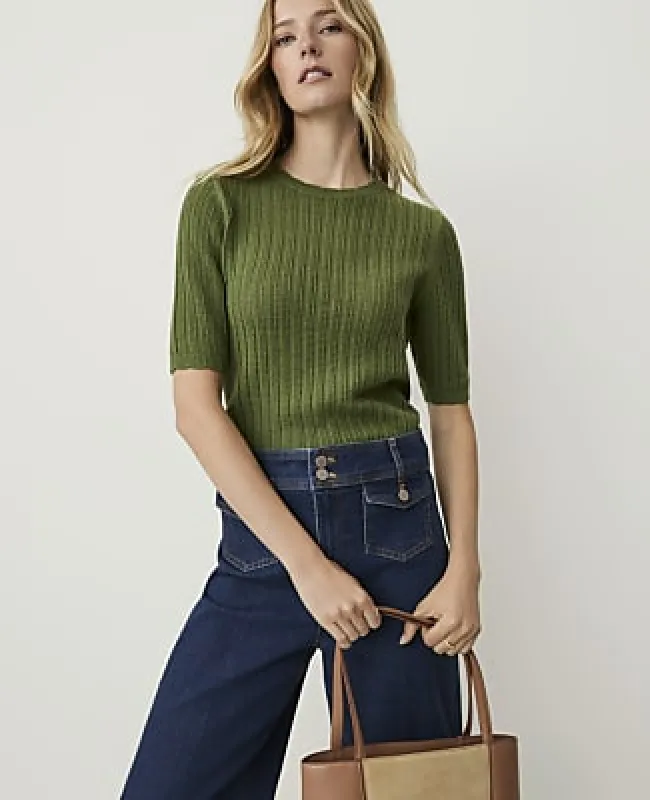 Ann Taylor Petite Weekend Pointelle Trim Sweater made by Ann Taylor