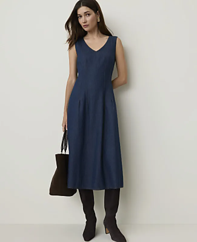 Ann Taylor Petite Seamed Denim Flare Midi Dress made by Ann Taylor