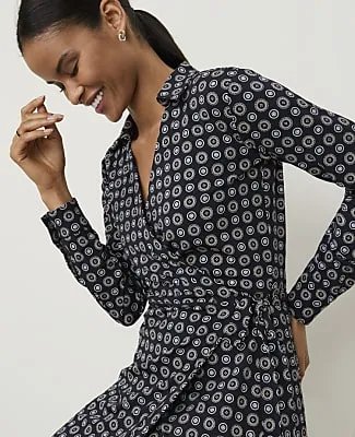Ann Taylor Petite Geo Print Collared Wrap Midi Dress sold by Ann Taylor product image thumbnail 3
