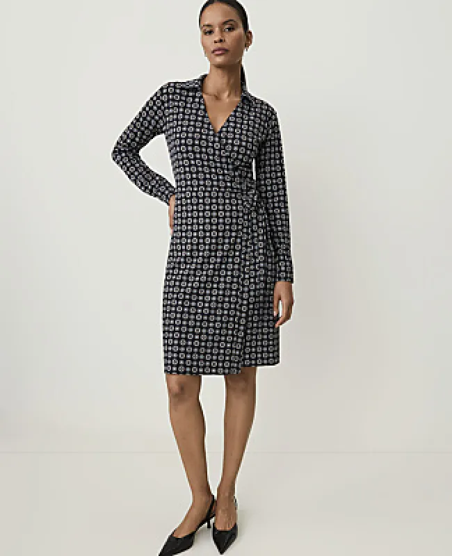 Ann Taylor Geo Print Collared Wrap Midi Dress made by Ann Taylor