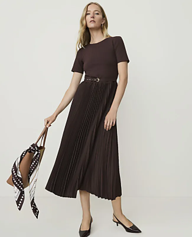 Ann Taylor Petite Belted Pleated Midi Dress made by Ann Taylor