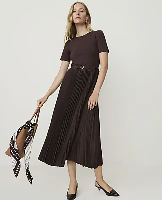Ann Taylor Petite Belted Pleated Midi Dress sold by Ann Taylor