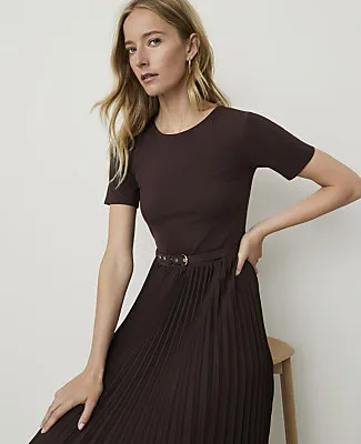 Ann Taylor Petite Belted Pleated Midi Dress sold by Ann Taylor product image thumbnail 3