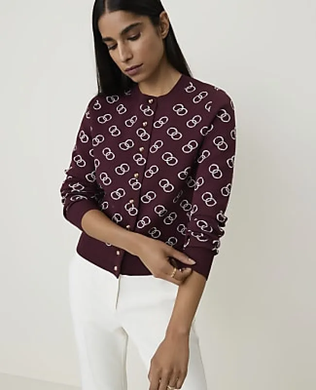 Ann Taylor Geo Print Crew Neck Cardigan made by Ann Taylor