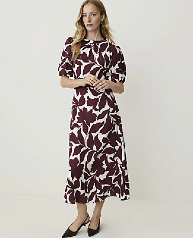 Ann Taylor Petite Floral Puff Sleeve Midi Dress made by Ann Taylor