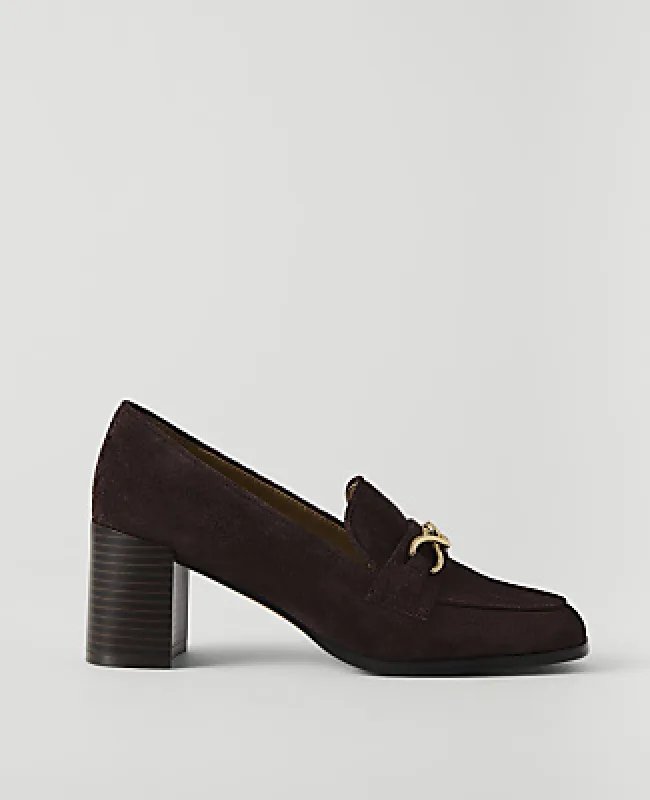 Ann Taylor Suede Hardware Embellished Loafer Pump made by Ann Taylor