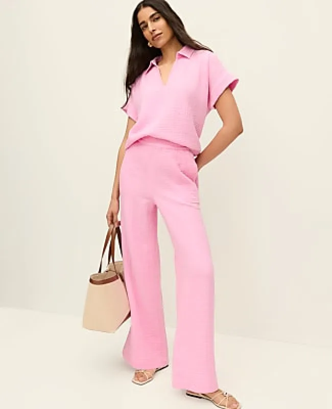 Ann Taylor The Petite Easy Fit Wide-Leg Pant in Cotton Gauze made by Ann Taylor