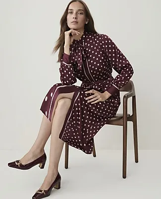 Ann Taylor Polka Dot Tie Neck Midi Dress sold by Ann Taylor product image thumbnail 3