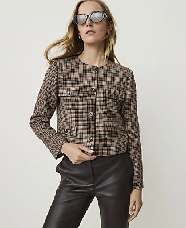 Ann Taylor The Petite Crew Neck Jacket in Houndstooth made by Ann Taylor
