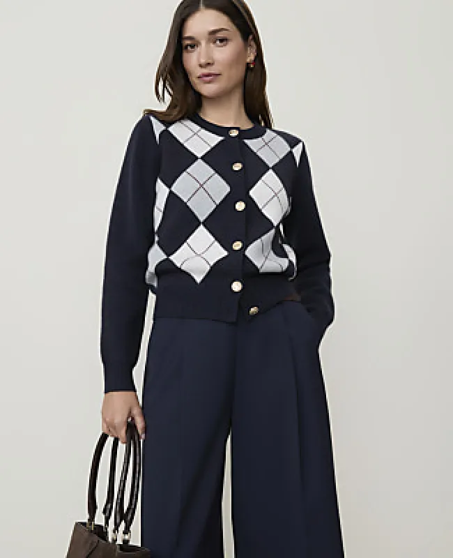 Ann Taylor Argyle Jacquard Cardigan made by Ann Taylor