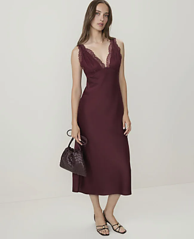 Ann Taylor Petite Lace Trim Satin Midi Slip Dress made by Ann Taylor