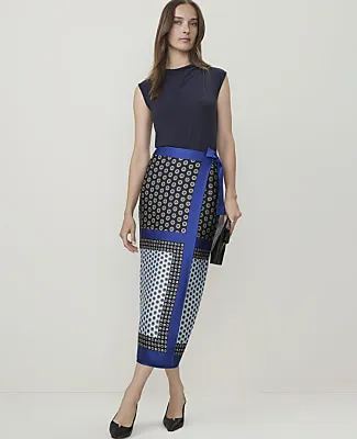 Ann Taylor Geo Print Wrap Skirt in Satin sold by Ann Taylor