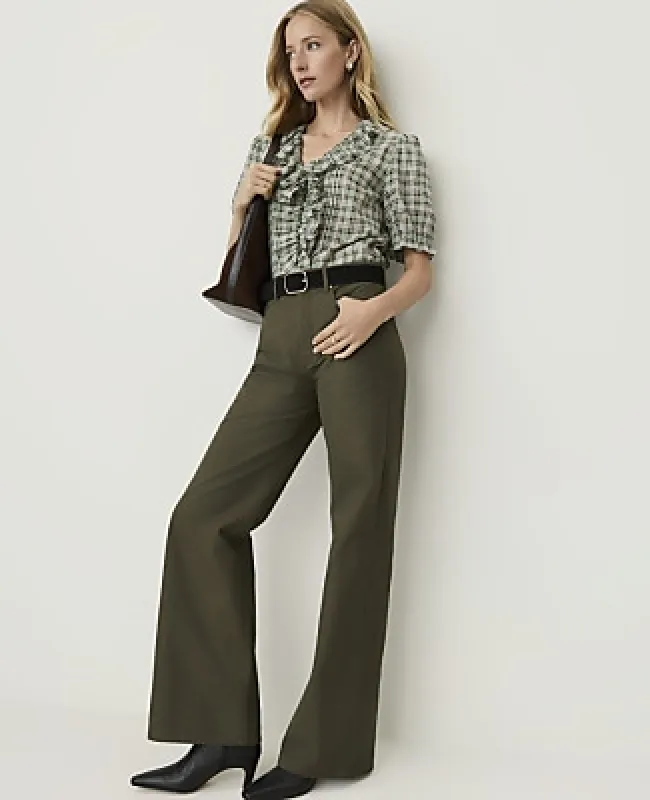 Ann Taylor Weekend Plaid Ruffle Trim Blouse made by Ann Taylor