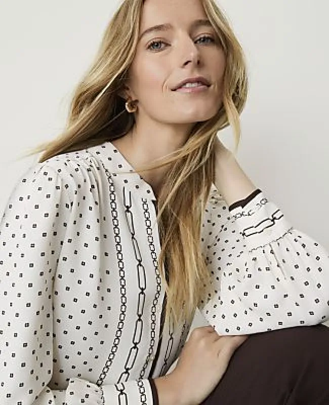 Ann Taylor Geo Print Shirred Blouse made by Ann Taylor