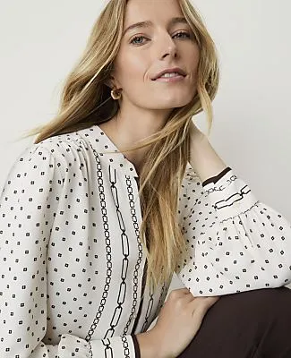 Ann Taylor Geo Print Shirred Blouse sold by Ann Taylor