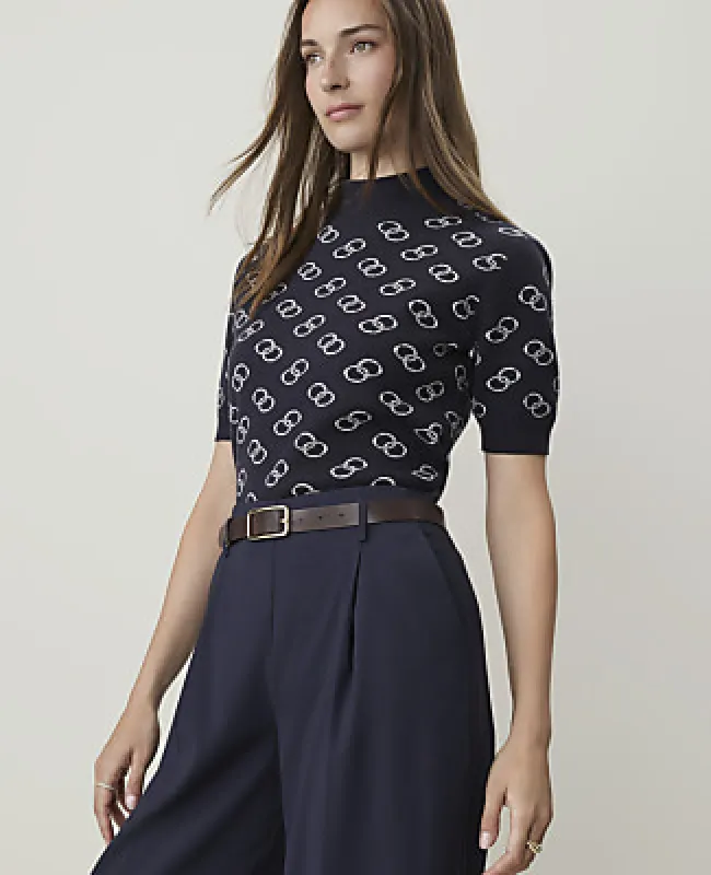 Ann Taylor Geo Print Mock Neck Modern Sweater Tee made by Ann Taylor