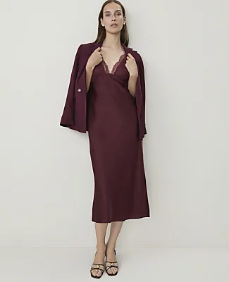 Ann Taylor Petite Lace Trim Satin Midi Slip Dress sold by Ann Taylor product image thumbnail 3