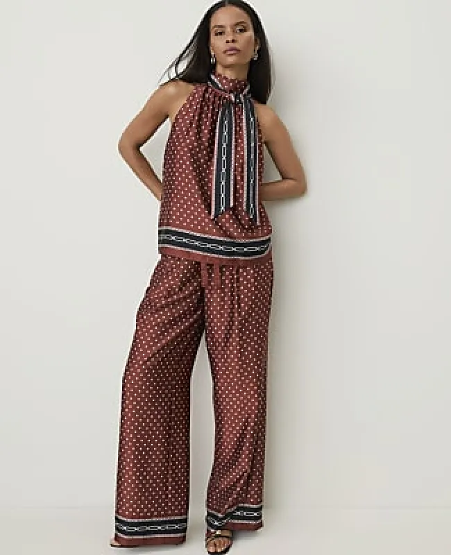 Ann Taylor The Petite Printed Drawstring Wide-Leg Pant in Satin made by Ann Taylor