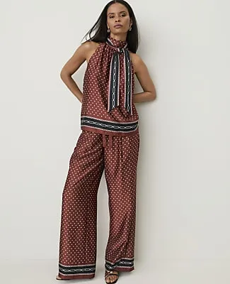 Ann Taylor The Petite Printed Drawstring Wide-Leg Pant in Satin sold by Ann Taylor