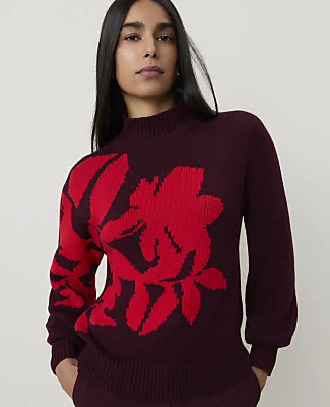 Ann Taylor Petite Floral Jacquard Mock Neck Sweater made by Ann Taylor