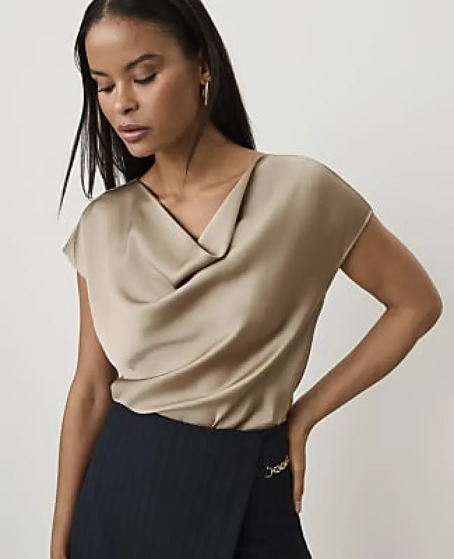 Ann Taylor Short Sleeve Cowl Neck Top in Satin made by Ann Taylor