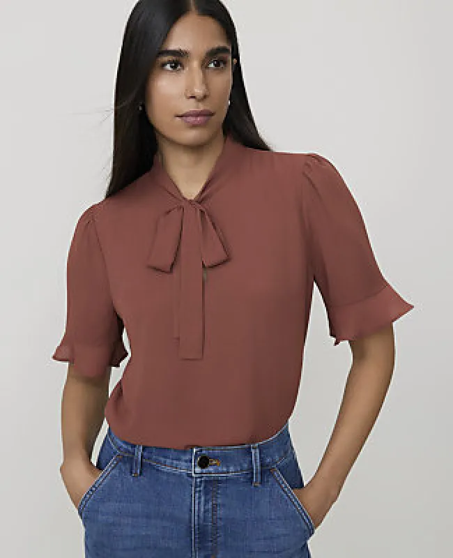 Ann Taylor Ruffle Trim Bow Blouse made by Ann Taylor