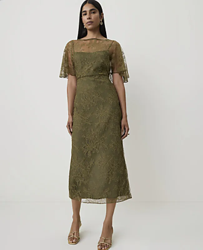 Ann Taylor Lace Flutter Sleeve Midi Dress made by Ann Taylor