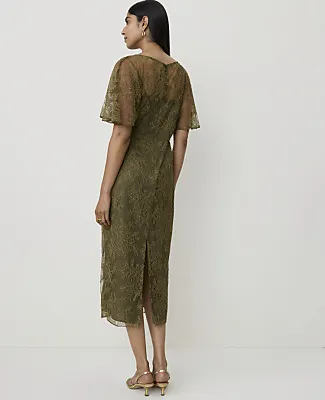 Ann Taylor Lace Flutter Sleeve Midi Dress sold by Ann Taylor product image thumbnail 2