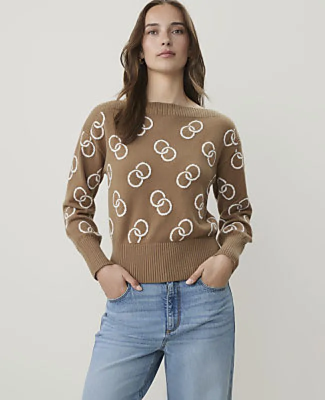 Ann Taylor Geo Print Boatneck Sweater made by Ann Taylor
