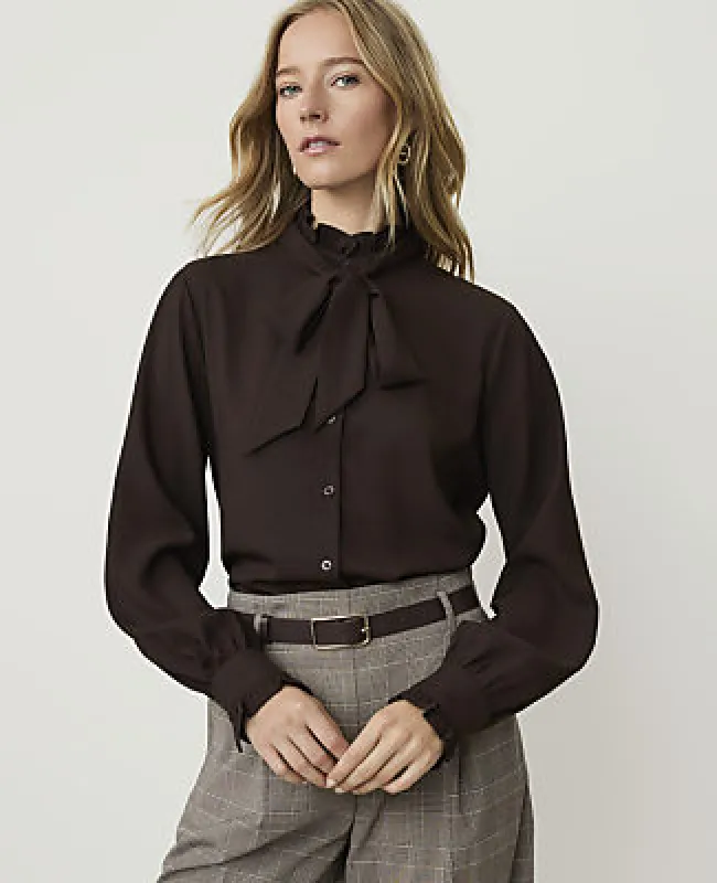 Ann Taylor Ruffle Bow Neck Blouse made by Ann Taylor
