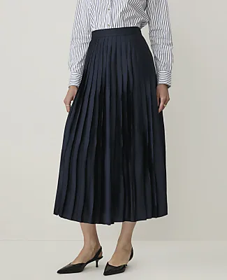 Ann Taylor Petite Pleated Midi Skirt in Satin sold by Ann Taylor product image thumbnail 2