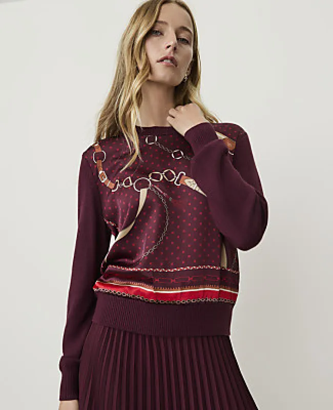 Ann Taylor Printed Mixed Media Crew Neck Sweater made by Ann Taylor