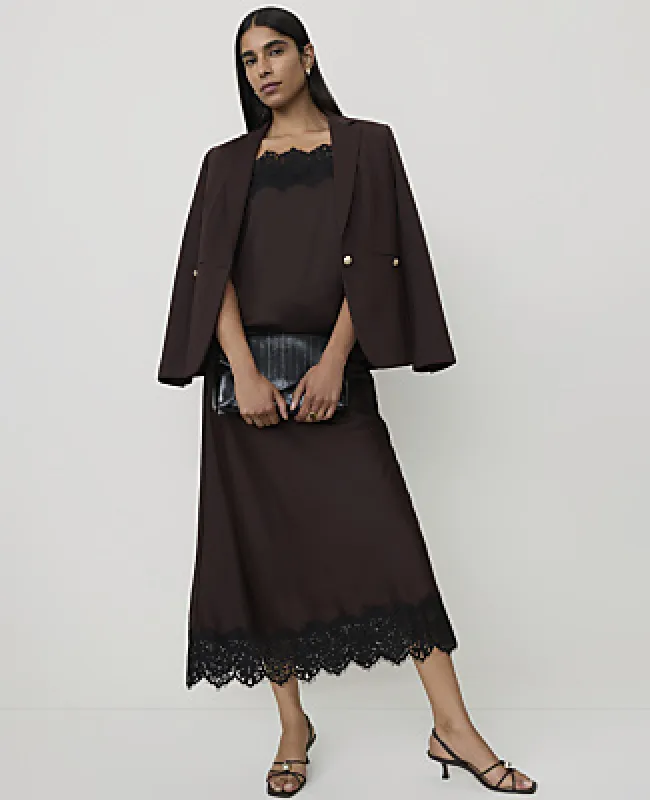 Ann Taylor Lace Trim Midi Slip Skirt in Satin made by Ann Taylor