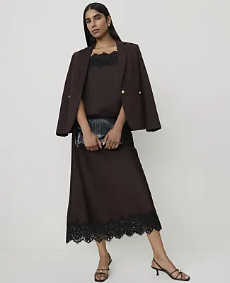 Ann Taylor Lace Trim Midi Slip Skirt in Satin sold by Ann Taylor