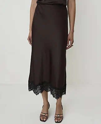 Ann Taylor Lace Trim Midi Slip Skirt in Satin sold by Ann Taylor product image thumbnail 2
