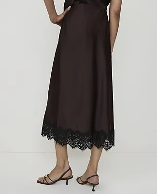 Ann Taylor Lace Trim Midi Slip Skirt in Satin sold by Ann Taylor product image thumbnail 3