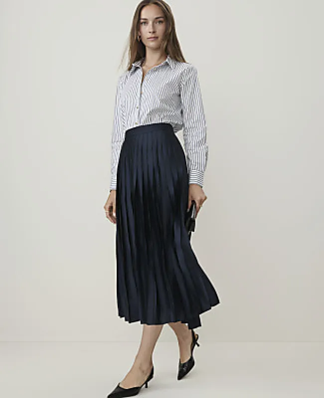Ann Taylor Pleated Midi Skirt in Satin made by Ann Taylor