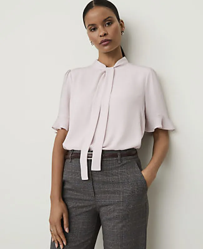 Ann Taylor Petite Ruffle Trim Bow Blouse made by Ann Taylor