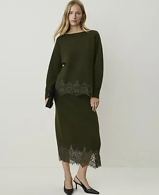 Ann Taylor Lace Trim Midi Skirt sold by Ann Taylor