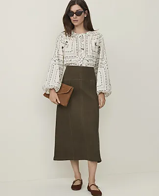 Ann Taylor Weekend Drop Waist Midi Skirt in Denim sold by Ann Taylor
