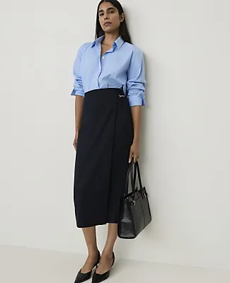 Ann Taylor Petite Pinstripe Hardware Wrap Skirt sold by Ann Taylor