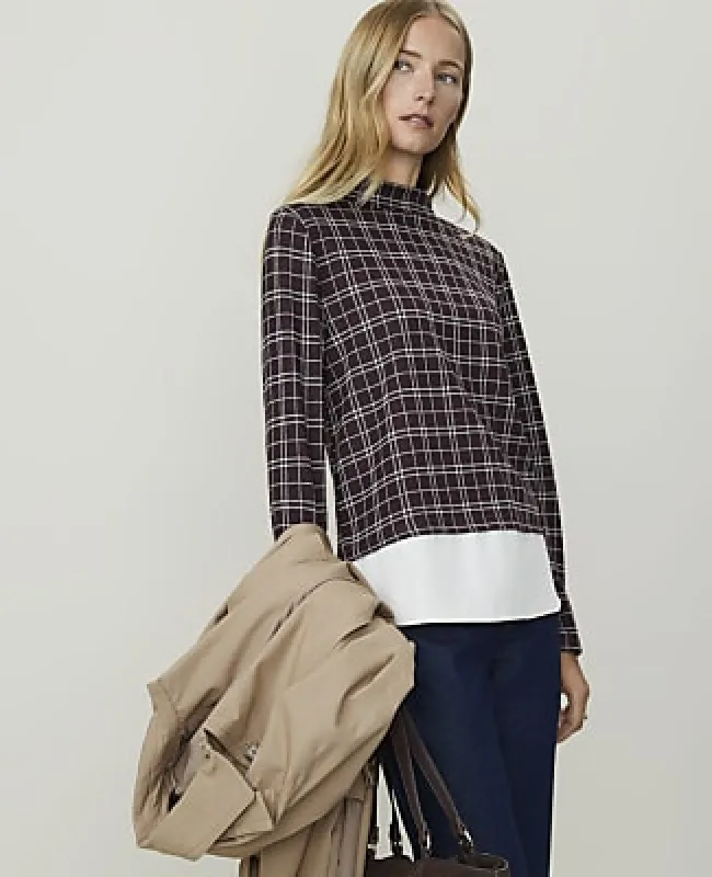 Ann Taylor Plaid Layered Mock Neck Top made by Ann Taylor
