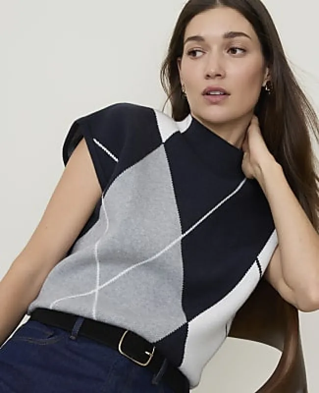 Ann Taylor Argyle Jacquard Sweater Shell Top made by Ann Taylor