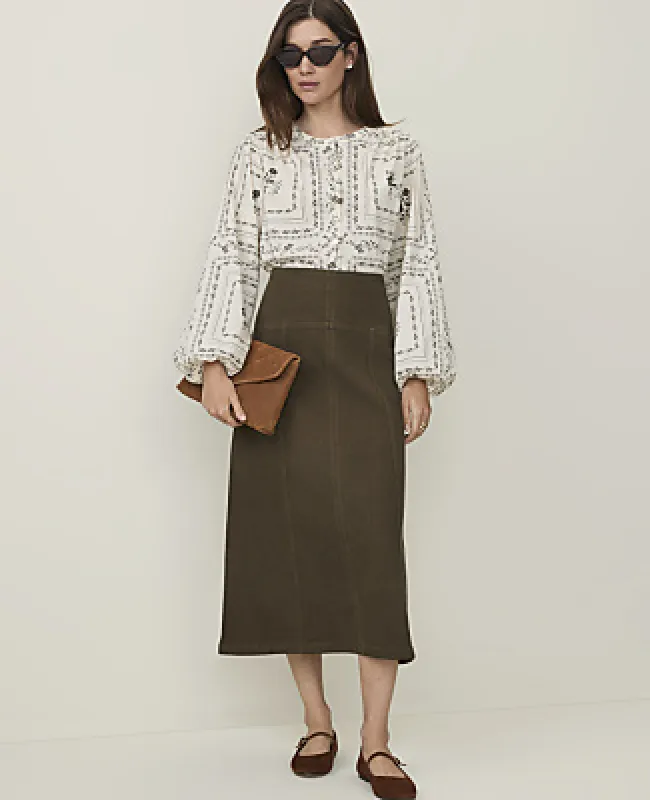 Ann Taylor Weekend Drop Waist Midi Skirt in Denim made by Ann Taylor