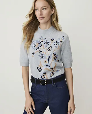 Ann Taylor Petite Weekend Floral Jacquard Mock Neck Sweater Tee sold by Ann Taylor