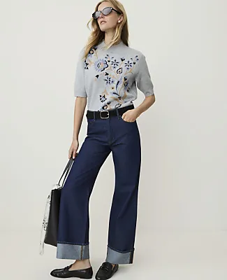 Ann Taylor Petite Weekend Floral Jacquard Mock Neck Sweater Tee sold by Ann Taylor product image thumbnail 3