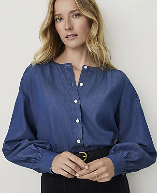 Ann Taylor Weekend Crew Neck Blouse in Chambray made by Ann Taylor